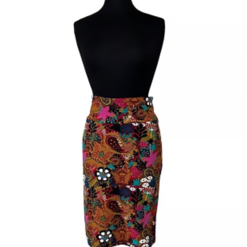 LuLaRoe Cassie Pencil Skirt Large Floral Paisley Multicolor Stretch - Picture 3 of 11